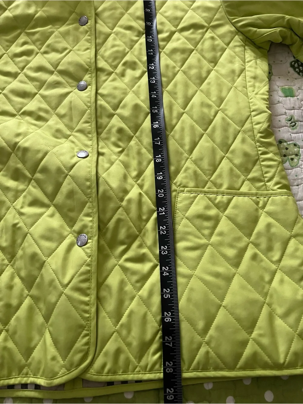 Burberry Quilted Lime Green Jacket with Plaid Lining